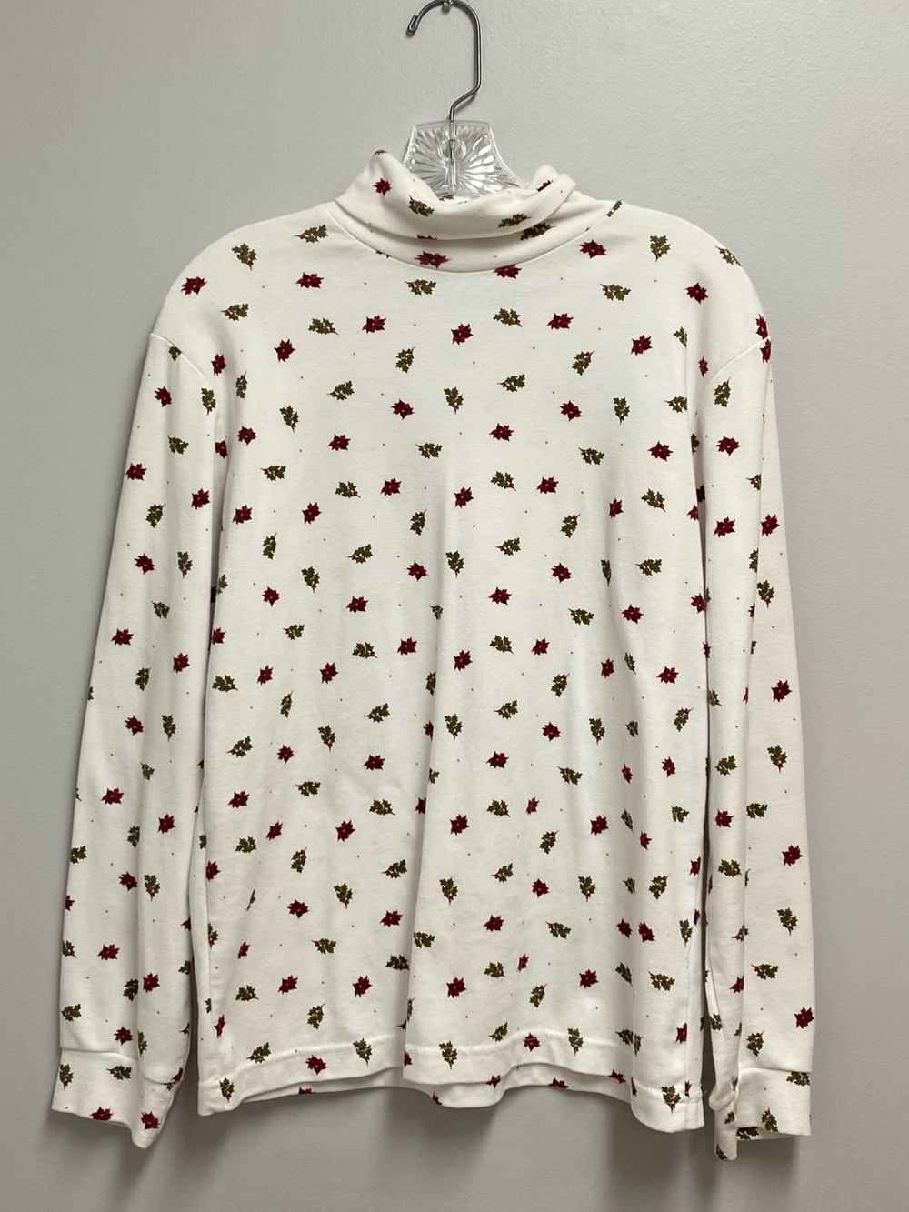 Bobbie Brooks Christmas flower print turtle neck shirt large